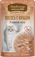 Влажный корм «Лосось с крабом сурими в нежном желе», Деревенские Лакомства, для кошек, лосось/краб сурими, 70 г, пауч в Алматы и в Казахстане за 920 ₸