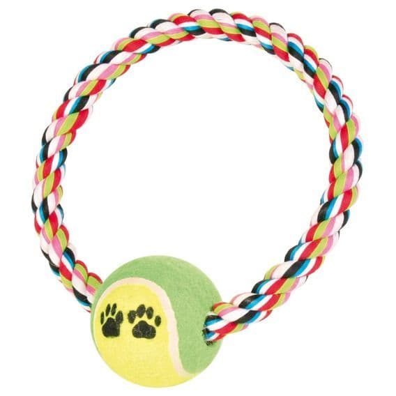 Игрушка плетеное кольцо с теннисным мячом для собак - 6 x 18 см в Алматы и в Казахстане за 1 420 ₸
