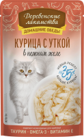 Влажный корм «Курица с уткой в нежном желе», Деревенские Лакомства, для кошек, курица/утка, 70 г, пауч в Алматы и в Казахстане за 920 ₸
