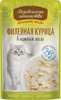 Влажный корм «Филейная курица в нежном желе», Деревенские Лакомства, для кошек, курица, 70 г, пауч в Алматы и в Казахстане за 920 ₸