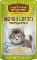 Влажный корм-паштет «Отборный цыплёнок», Деревенские Лакомства, для котят, цыплёнок, 70 г, пауч в Алматы и в Казахстане за 920 ₸