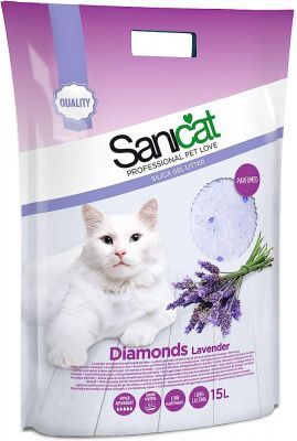 Силикагелевый наполнитель Sanicat Diamonds Lavender с ароматом лаванды - 5 литров в Алматы и в Казахстане за 4 920 ₸