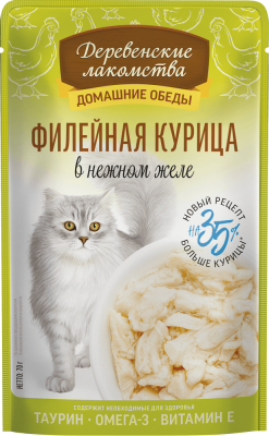 Влажный корм «Филейная курица в нежном желе», Деревенские Лакомства, для кошек, курица, 70 г, пауч в Алматы и в Казахстане за 960 ₸