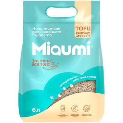 Натуральный комкующийся наполнитель для кошачьего туалета Miaumi Tofu Jasmine Scented - 6 л в Алматы и в Казахстане за 6 010 ₸