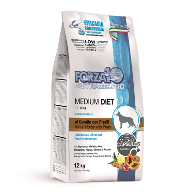 Гипоаллергенный корм Forza10 Medium Diet для взрослых собак (Конина с Горохом) - 12 кг в Алматы и в Казахстане за 52 080 ₸