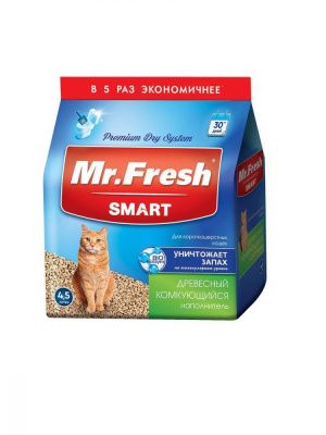 Наполнитель Mr.Fresh Smart для короткошерстных кошек (древесный комкующийся)-4,5л. в Алматы и в Казахстане за 4 400 ₸